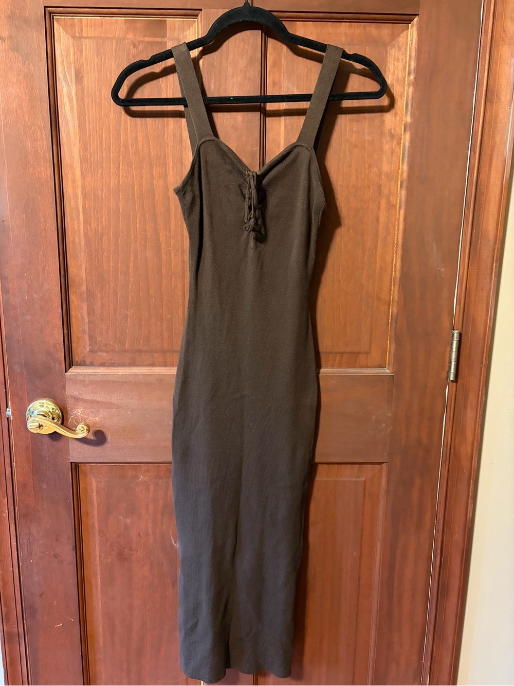 H&M Brown Sleeveless Maxi Knit Dress with Front Tie